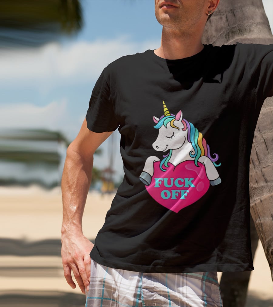 Unicorn Fuck Off Heart Rainbow Mane T-Shirt
