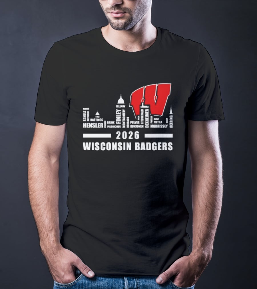 2026 Wisconsin Badgers City Names Skyline Mercer Medford Mosinee Plover Princeton Pulaski Ripon T-Shirt