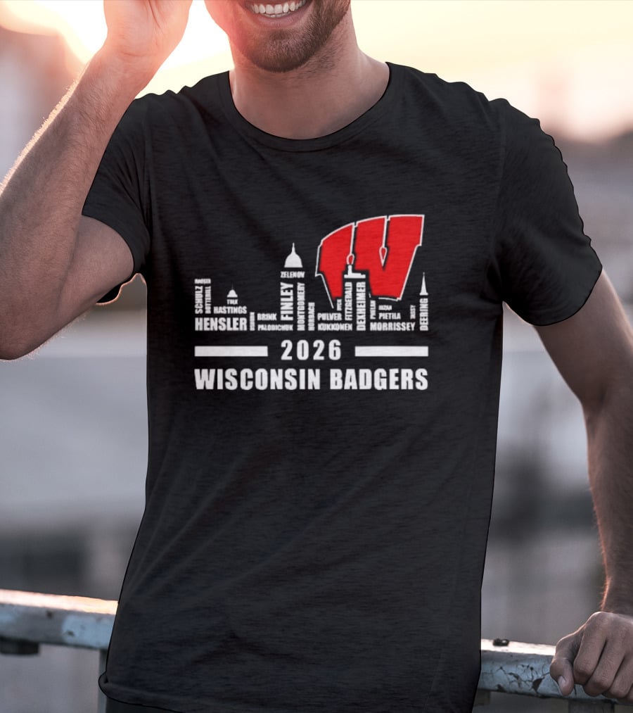 2026 Wisconsin Badgers City Names Skyline Mercer Medford Mosinee Plover Princeton Pulaski Ripon T-Shirt