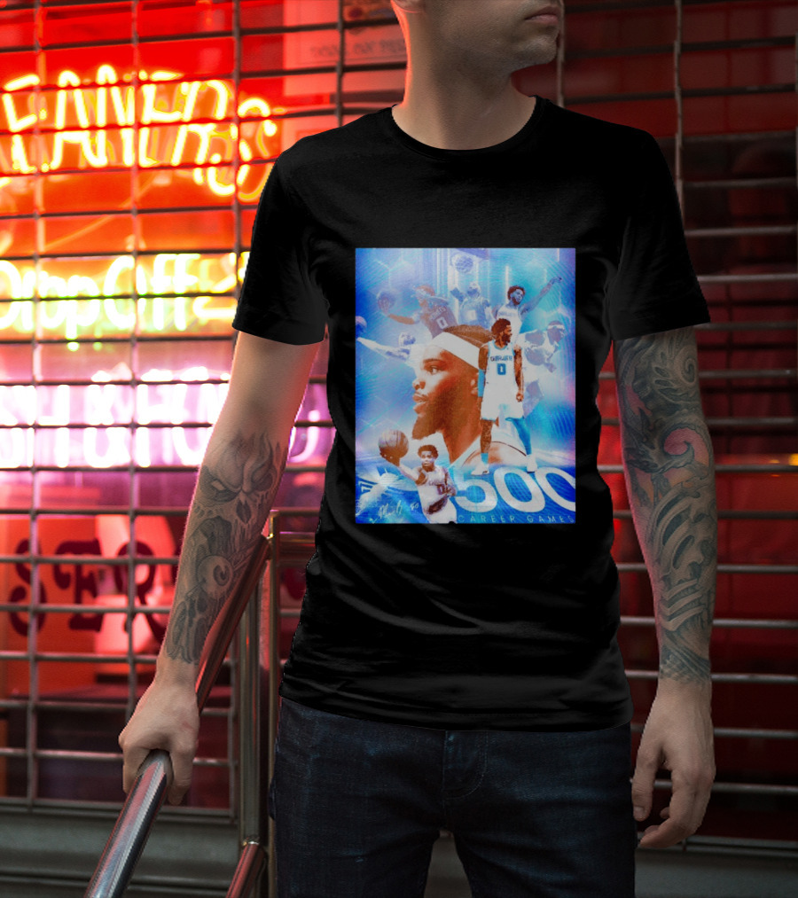 Miles Bridges 500 Career Games Collage Charlotte Hornets NBA Basketball T-Shirt