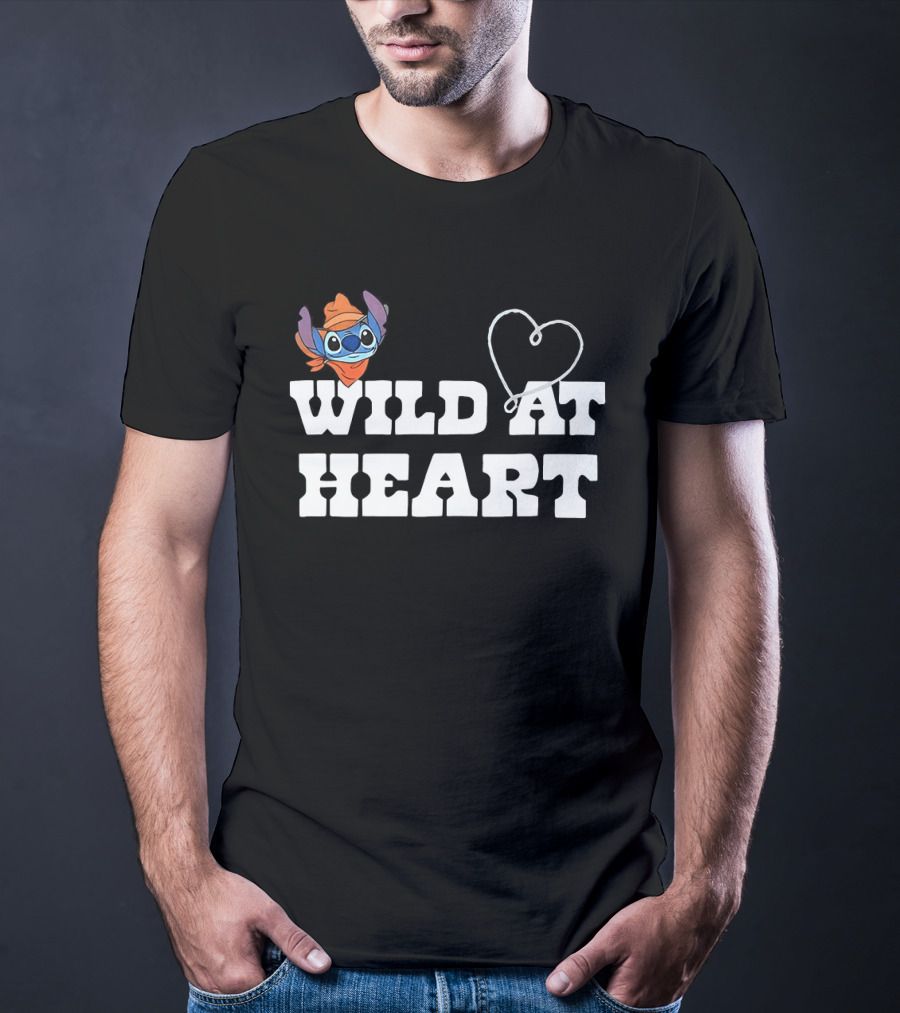 Stitch Wild At Heart With Love Icon And Fun Expression T-Shirt