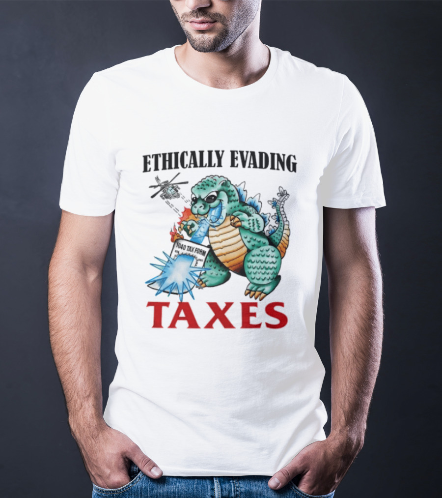 Ethically Evading Taxes Dinosaur Helicopter Ice Cream Sunglasses T-Shirt