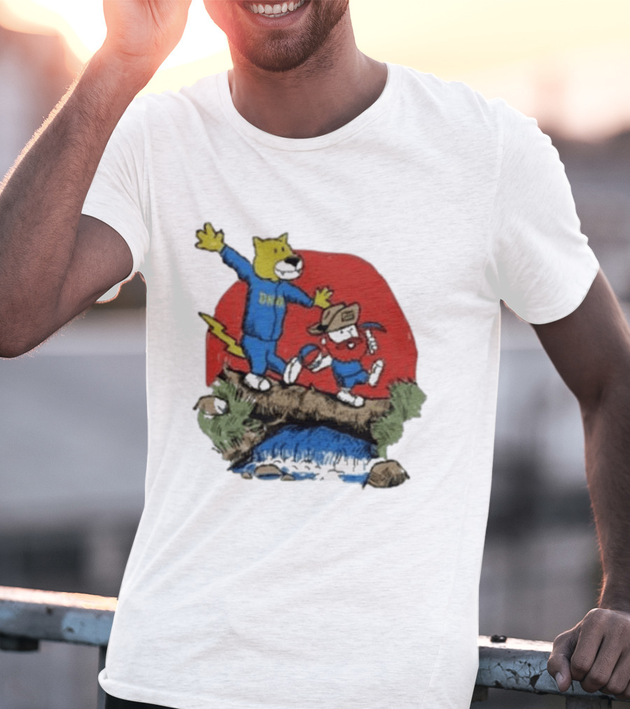 Dnvr Cartoon Friends Bear And Miner Crossing A Bridge T-Shirt