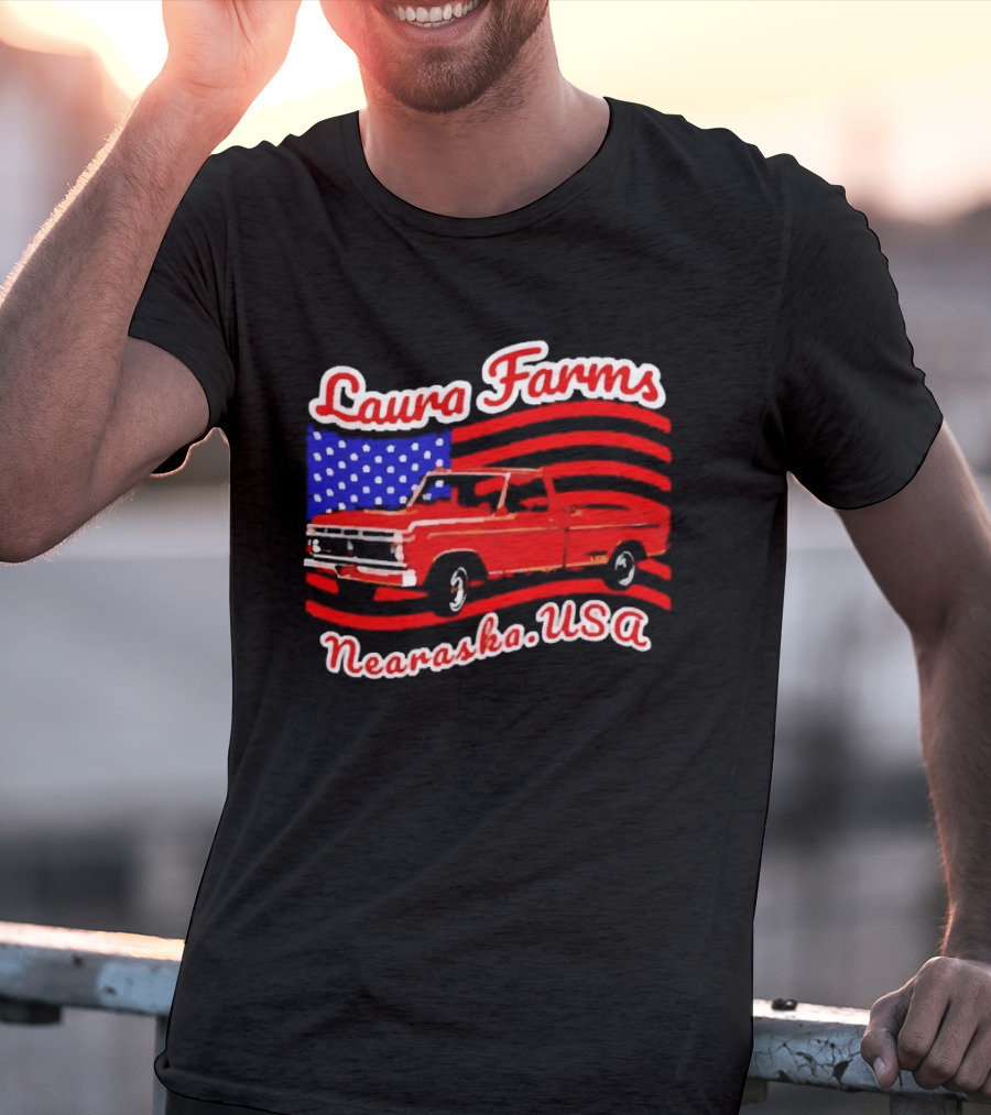 Laura Farms Nebraska USA Vintage Truck American Flag T-Shirt