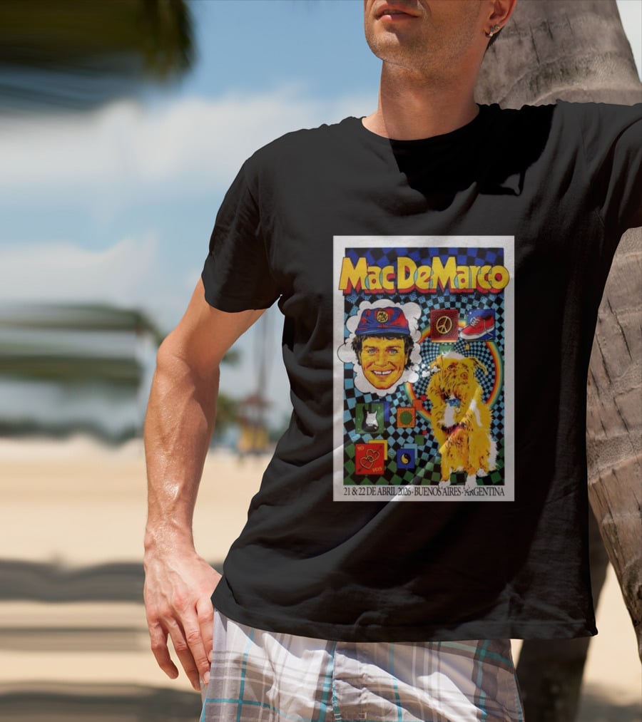 Mac DeMarco 21 22 De Abril 2026 Buenos Aires Argentina Checkerboard Dogg T-Shirt