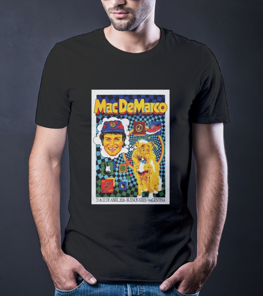 Mac DeMarco 21 22 De Abril 2026 Buenos Aires Argentina Checkerboard Dogg T-Shirt