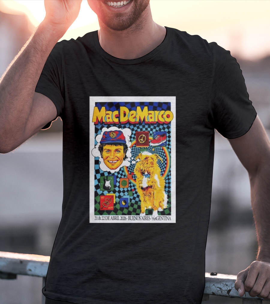 Mac DeMarco 21 22 De Abril 2026 Buenos Aires Argentina Checkerboard Dogg T-Shirt