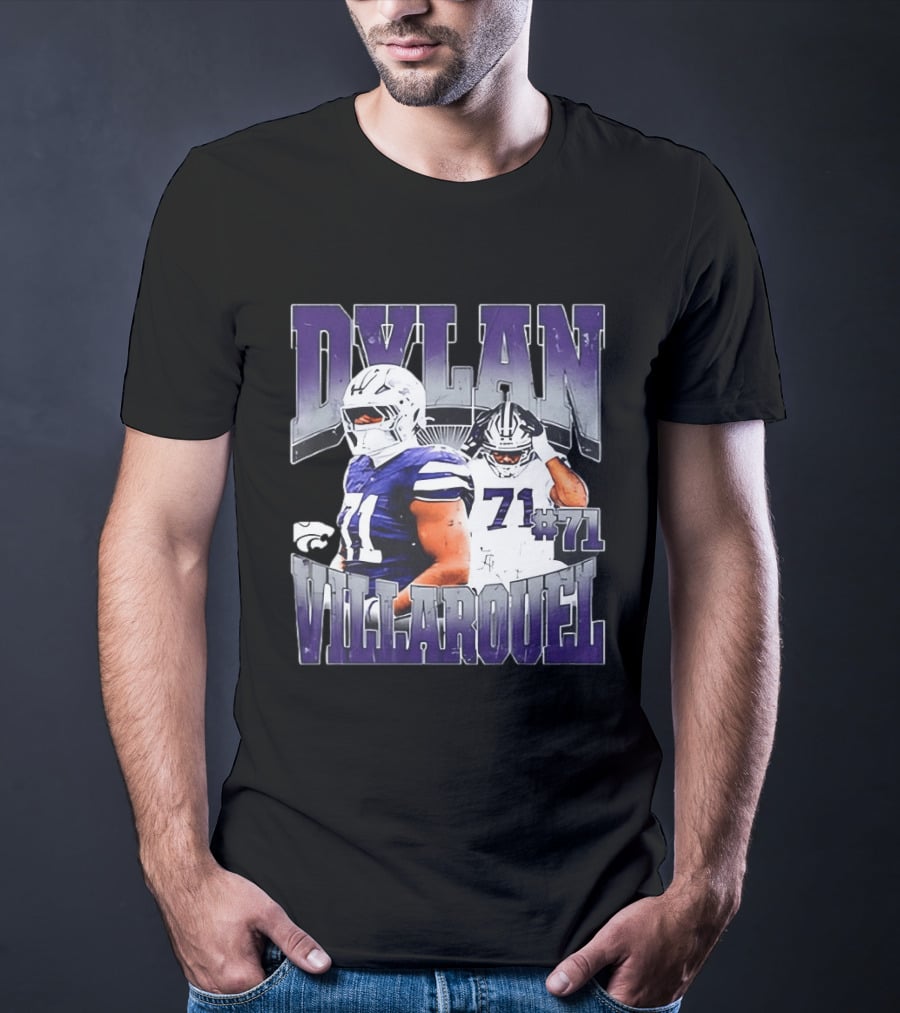 Dylan Villarouel Kansas State Wildcats Football #71 Player T-Shirt