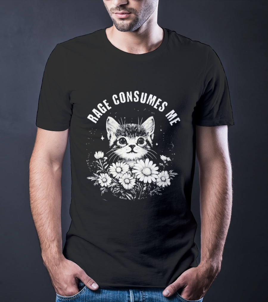 Rage Consumes Me Cat Floral Flowers And Sparkles T-Shirt