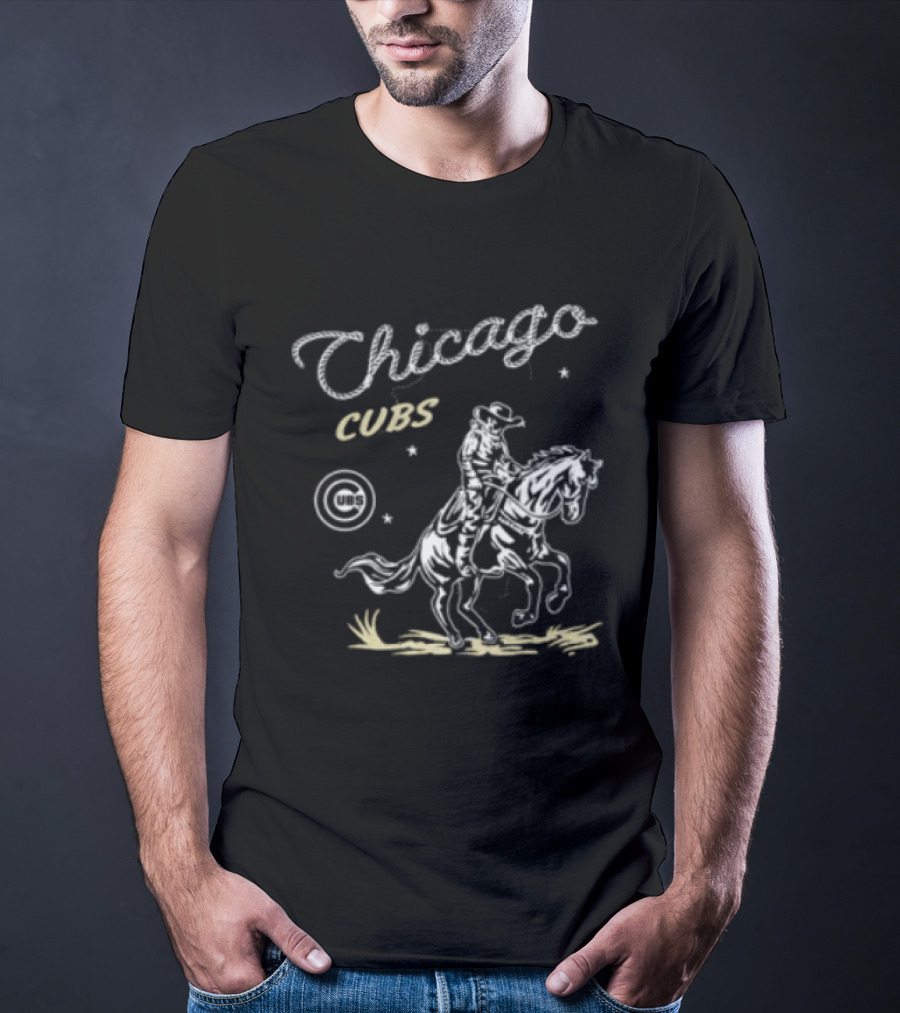 Chicago Cubs Lasso Cowboy Riding Equestrian Drawing T-Shirt