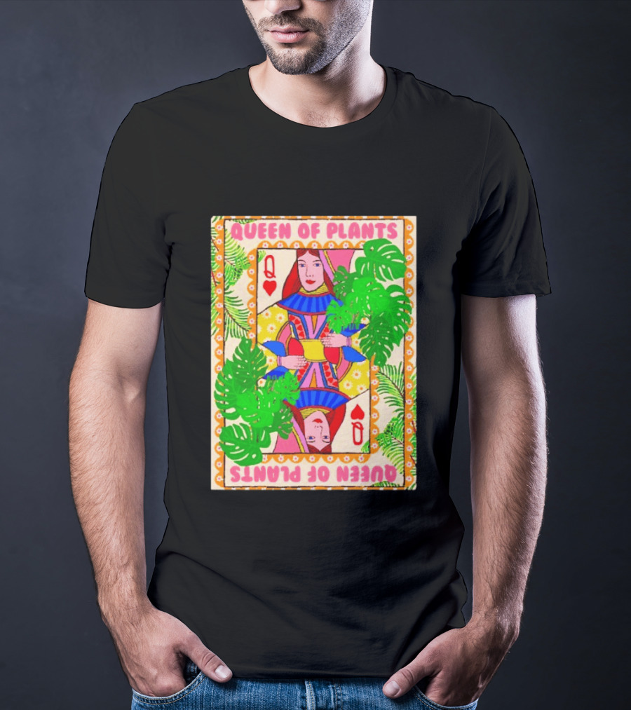 Queen Of Plants Playing Card Monstera Leaves Q Heart T-Shirt