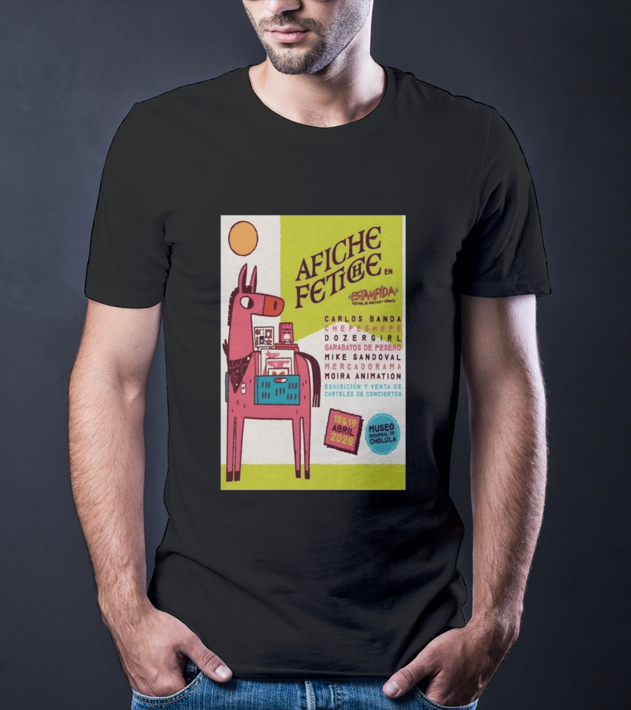 Afiche Fetiche Estampida Festival Gráfica Cómics Cholula Abril 2026 Museo Regional Exhibición Carteles Conciertos T-Shirt