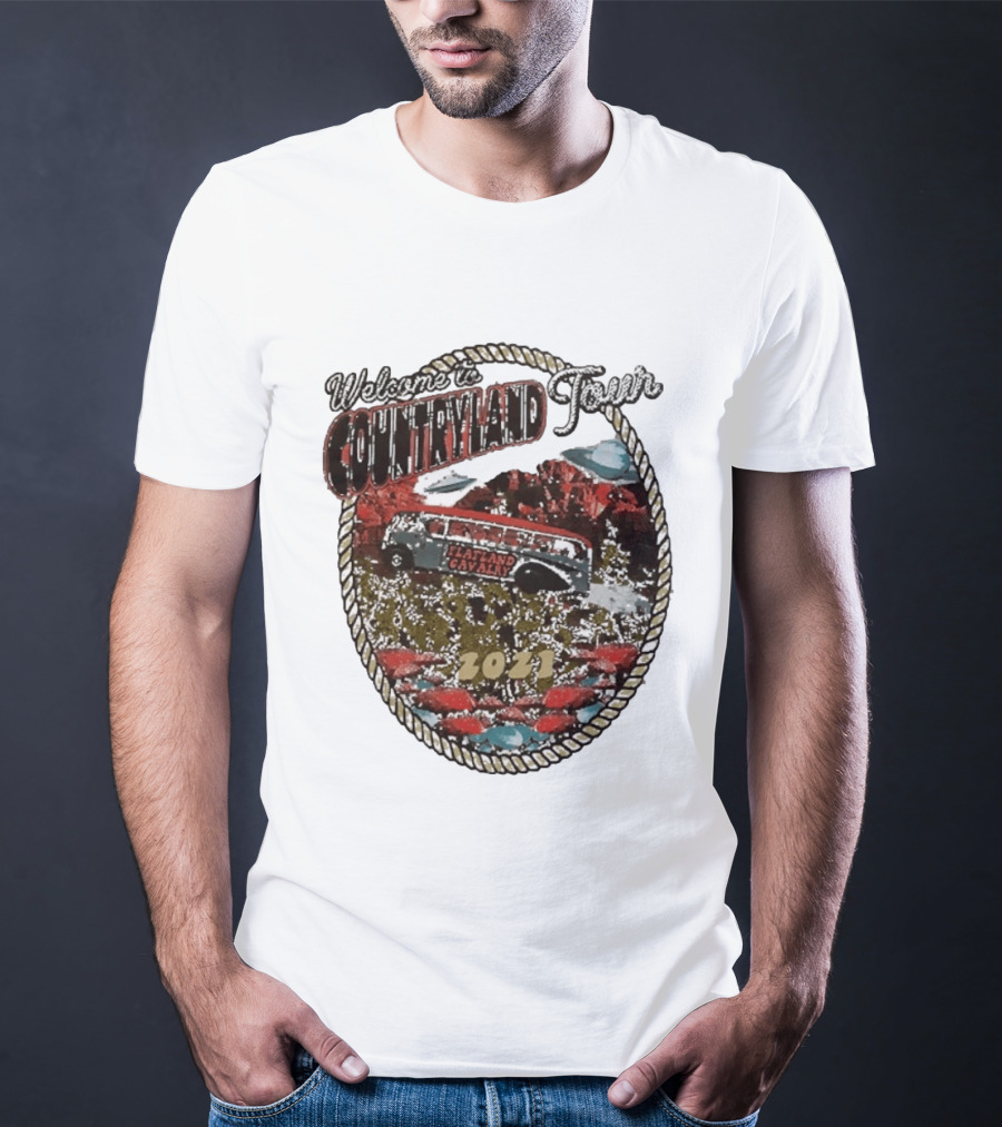 Welcome To Countryland Tour 2021 Flatland Cavalry Bus And Desert Scene T-Shirt
