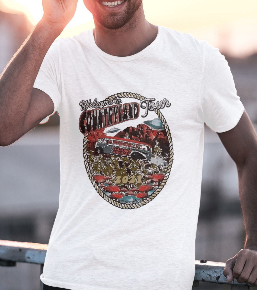 Welcome To Countryland Tour 2021 Flatland Cavalry Bus And Desert Scene T-Shirt