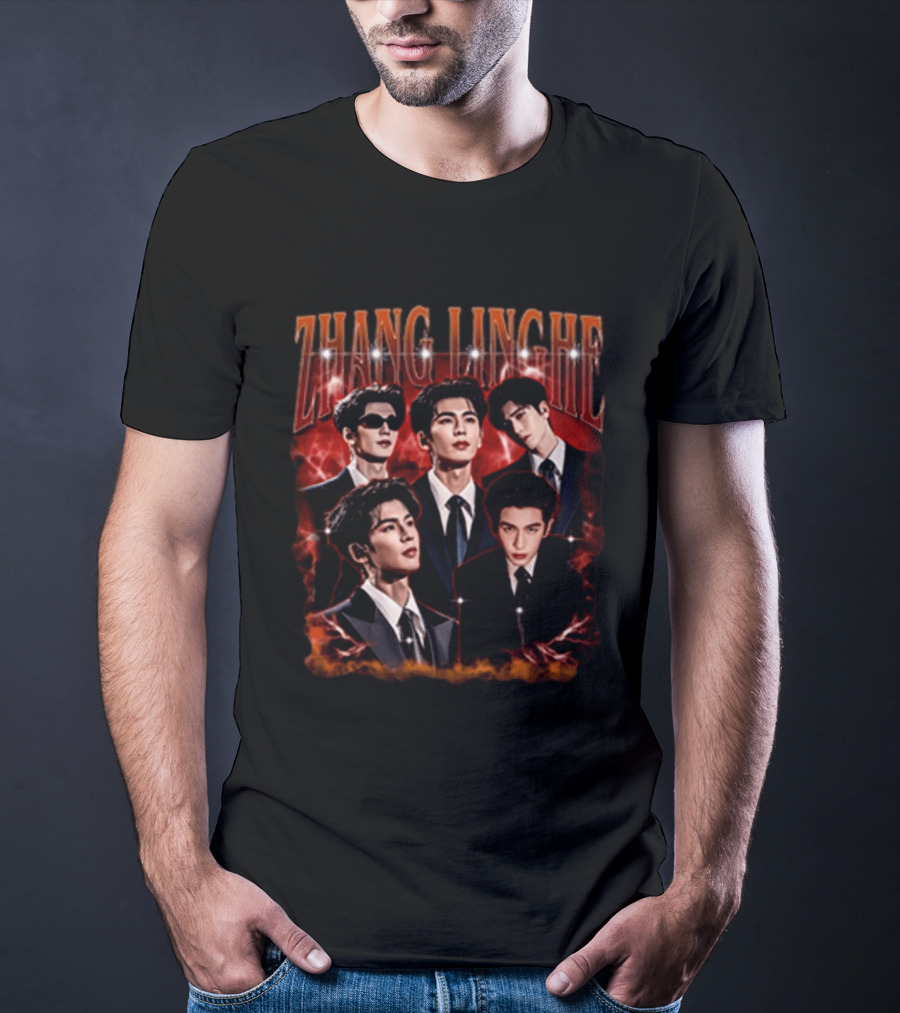Zhang Linghe CDrama Actor Dramatic Red Lightning T-Shirt
