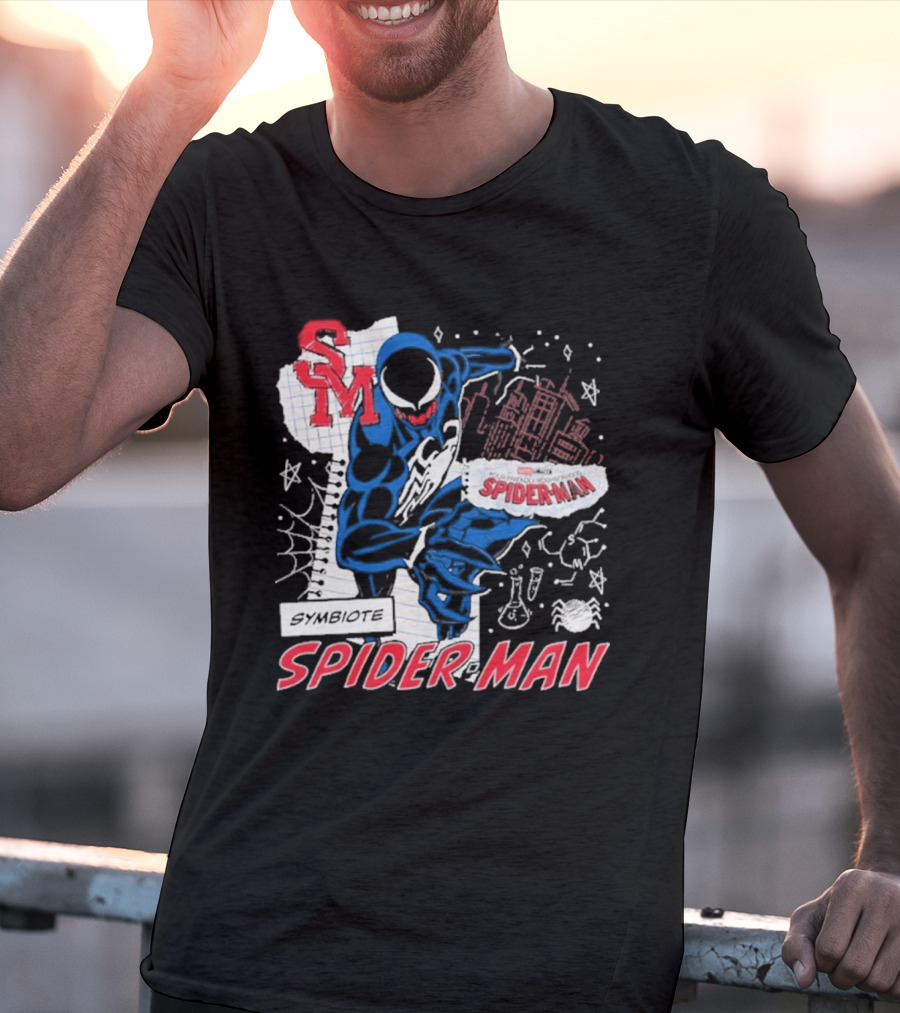 Marvel Symbiote Spider Man Sketch SM Spiderman In City Scene T-Shirt