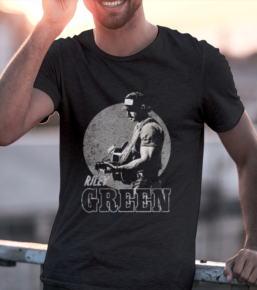 Riley Green Musician Strumming Guitar With Green T-Shirt