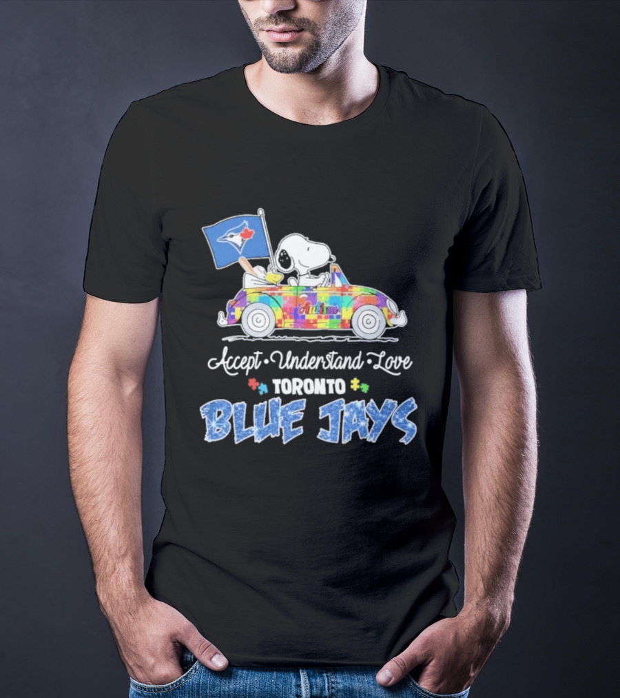 Snoopy Woodstock Driving Car Toronto Blue Jays Autism Awareness Accept Understand Love T-Shirt