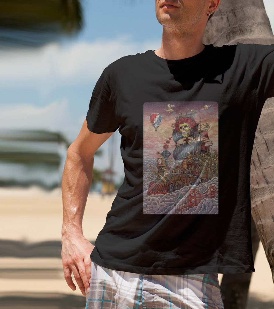 Dead And Company Emek Trip Of Fools Skull Train And Roses In Clouds T-Shirt