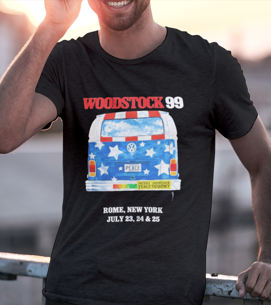 Woodstock 99 Something Very Bad Is Going To Happen Peace Frequency VW Van T-Shirt