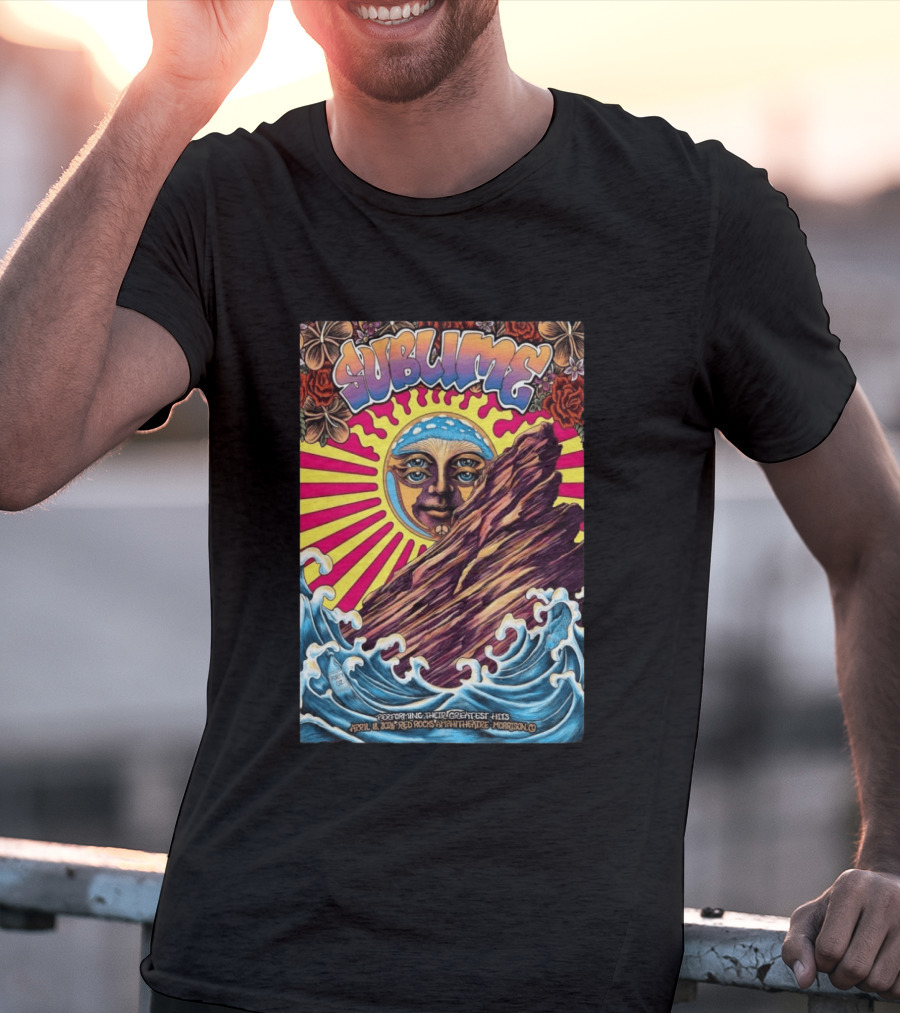 Sublime April 18 2026 Red Rocks Amphitheatre Morrison CO Performing Their Greatest Hits Sun Ocean Waves T-Shirt