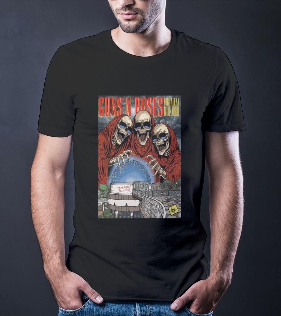 Guns N' Roses Fortaleza 18 De Abril Skeleton Red Hooded Figures Concert T-Shirt