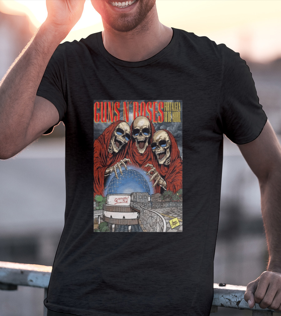 Guns N' Roses Fortaleza 18 De Abril Skeleton Red Hooded Figures Concert T-Shirt