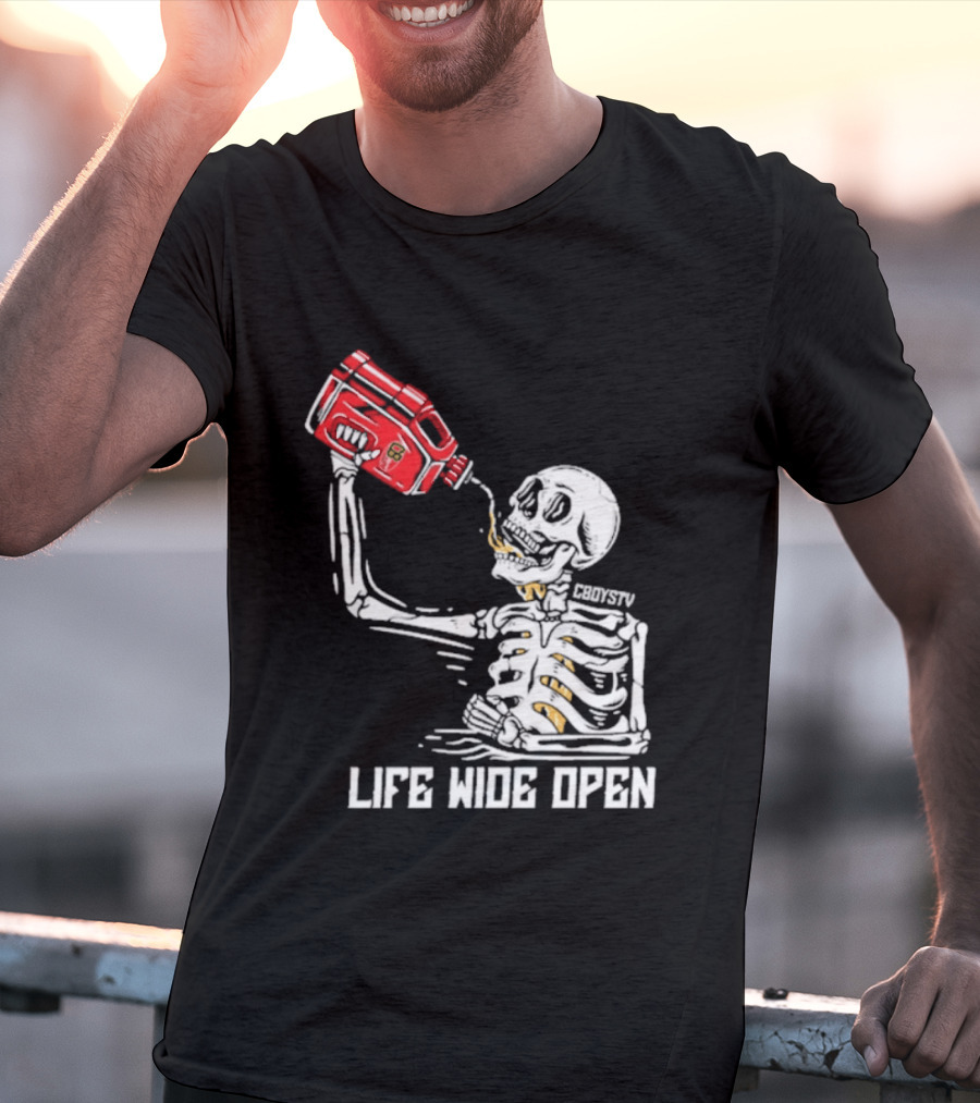 Cboystv Life Wide Open Skeleton Drinking Soul Fuel T-Shirt