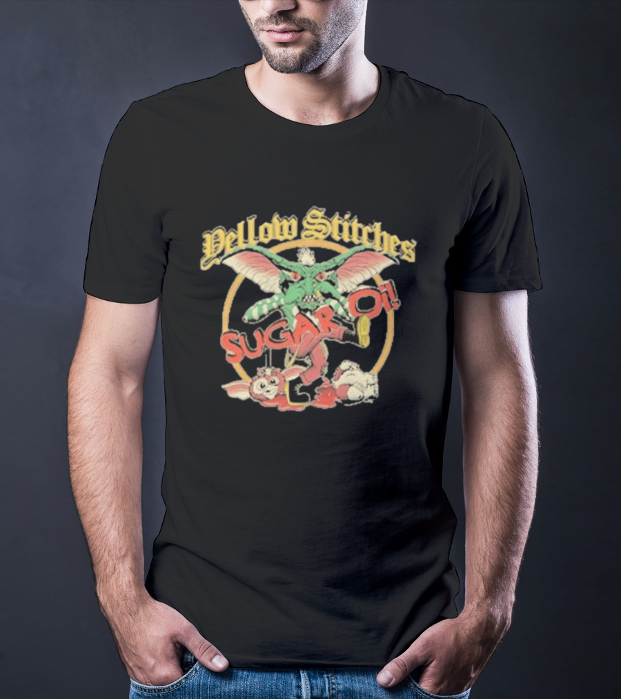 Yellow Stitches Sugar Oi Creature With Wings And Mischievous T-Shirt