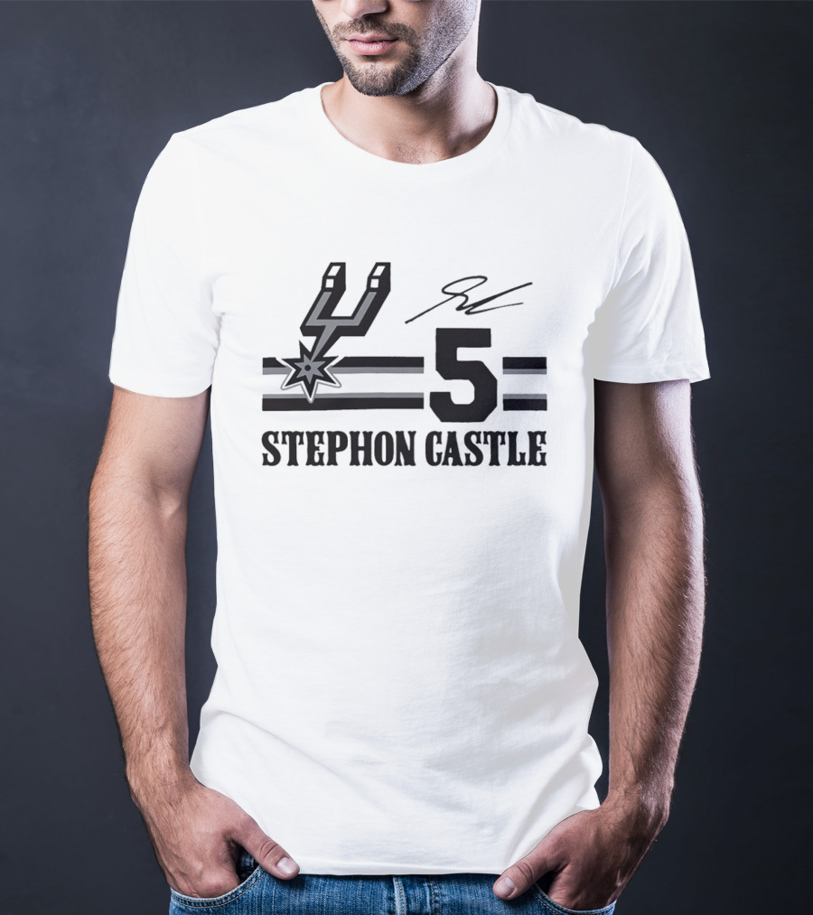 Stephon Castle San Antonio Spurs Number 5 NBA Team Signature T-Shirt