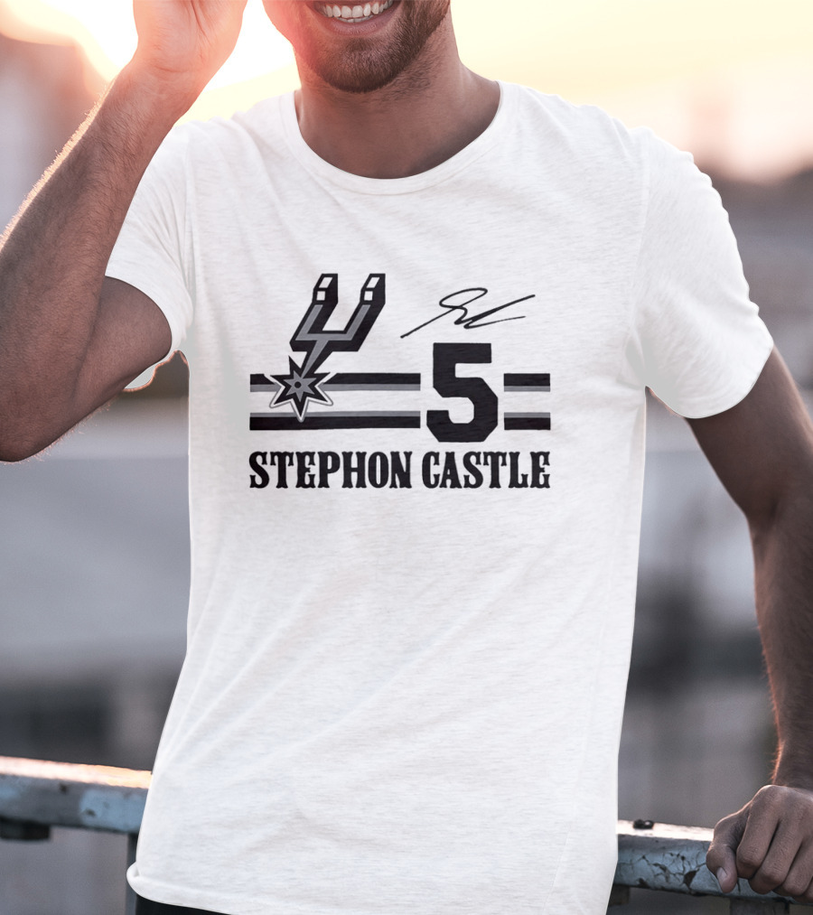 Stephon Castle San Antonio Spurs Number 5 NBA Team Signature T-Shirt