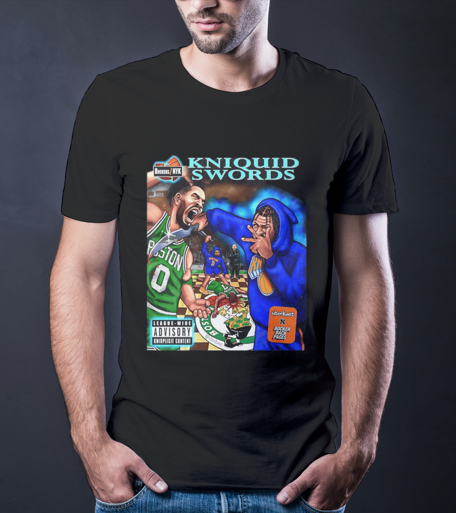 Kniquid Swords Bokers NYK Knixploitation Parental Advisory Uberkunst Bocker Back Pages T-Shirt