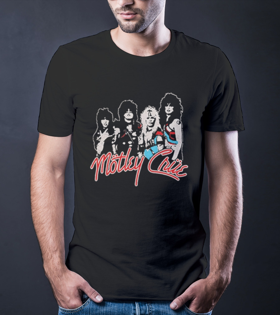 Motley Crue Band Members Sketch Red And Blue Outlines T-Shirt