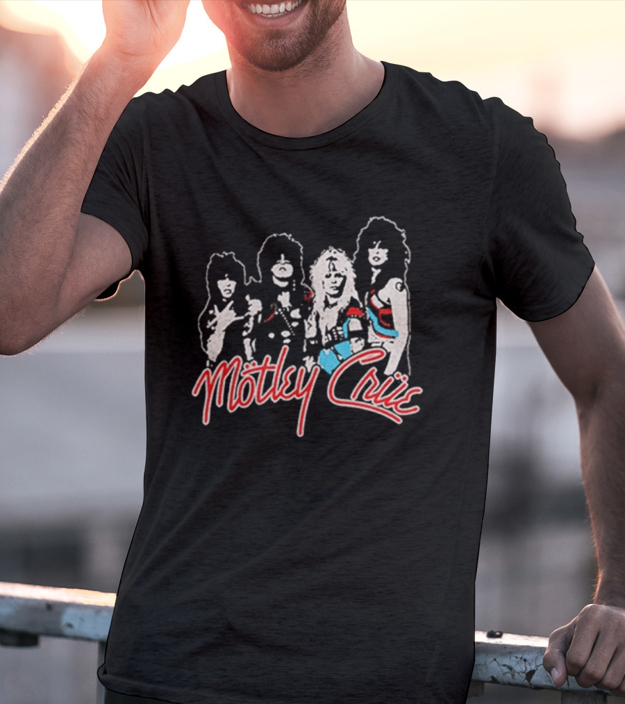 Motley Crue Band Members Sketch Red And Blue Outlines T-Shirt