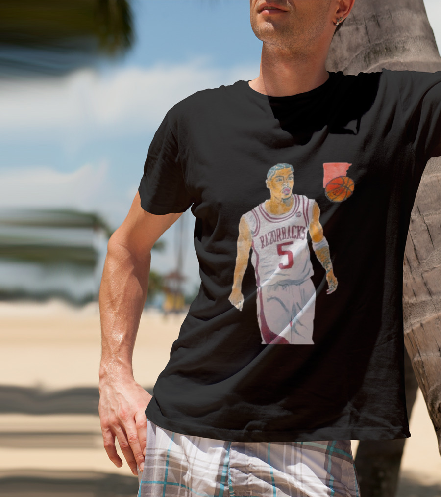 Arkansas Razorbacks Basketball Darius Acuff Jr. Caricature Player Number 5 T-Shirt