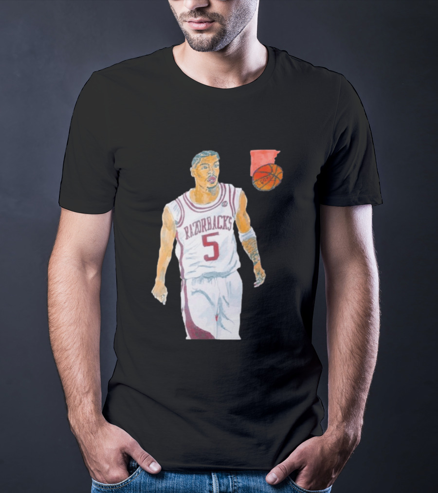 Arkansas Razorbacks Basketball Darius Acuff Jr. Caricature Player Number 5 T-Shirt