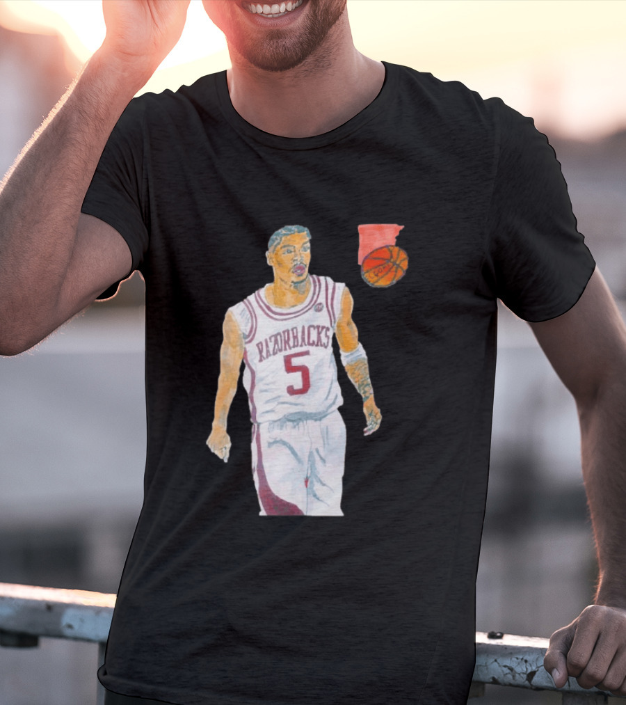 Arkansas Razorbacks Basketball Darius Acuff Jr. Caricature Player Number 5 T-Shirt