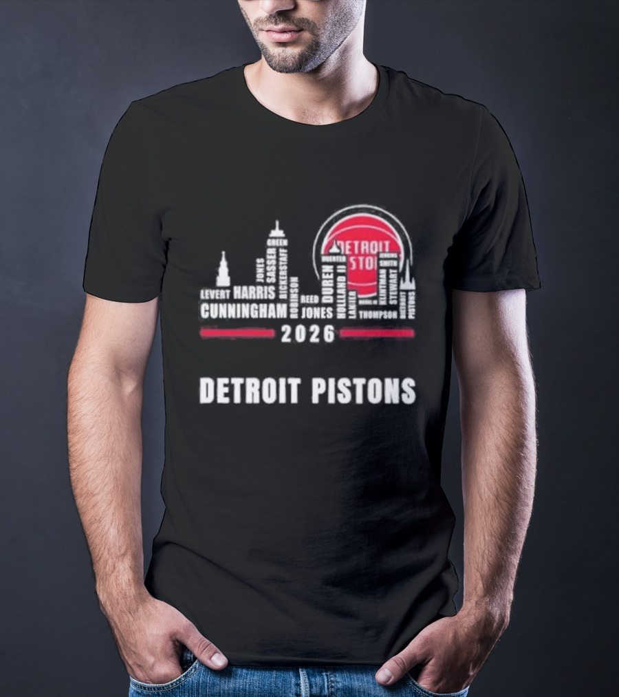 Detroit Pistons 2026 City Skyline Greatest Of All Time Players T-Shirt