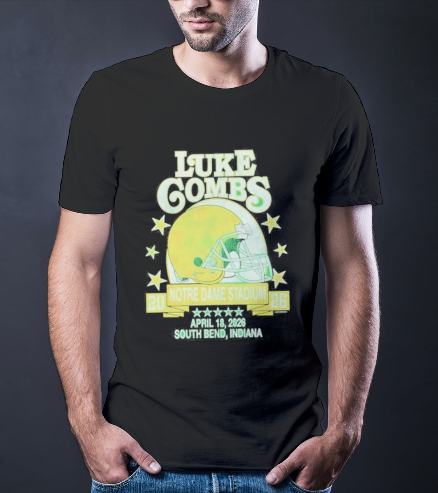 Luke Combs Notre Dame Stadium April 2026 South Bend Indiana Football Helmet Stars T-Shirt