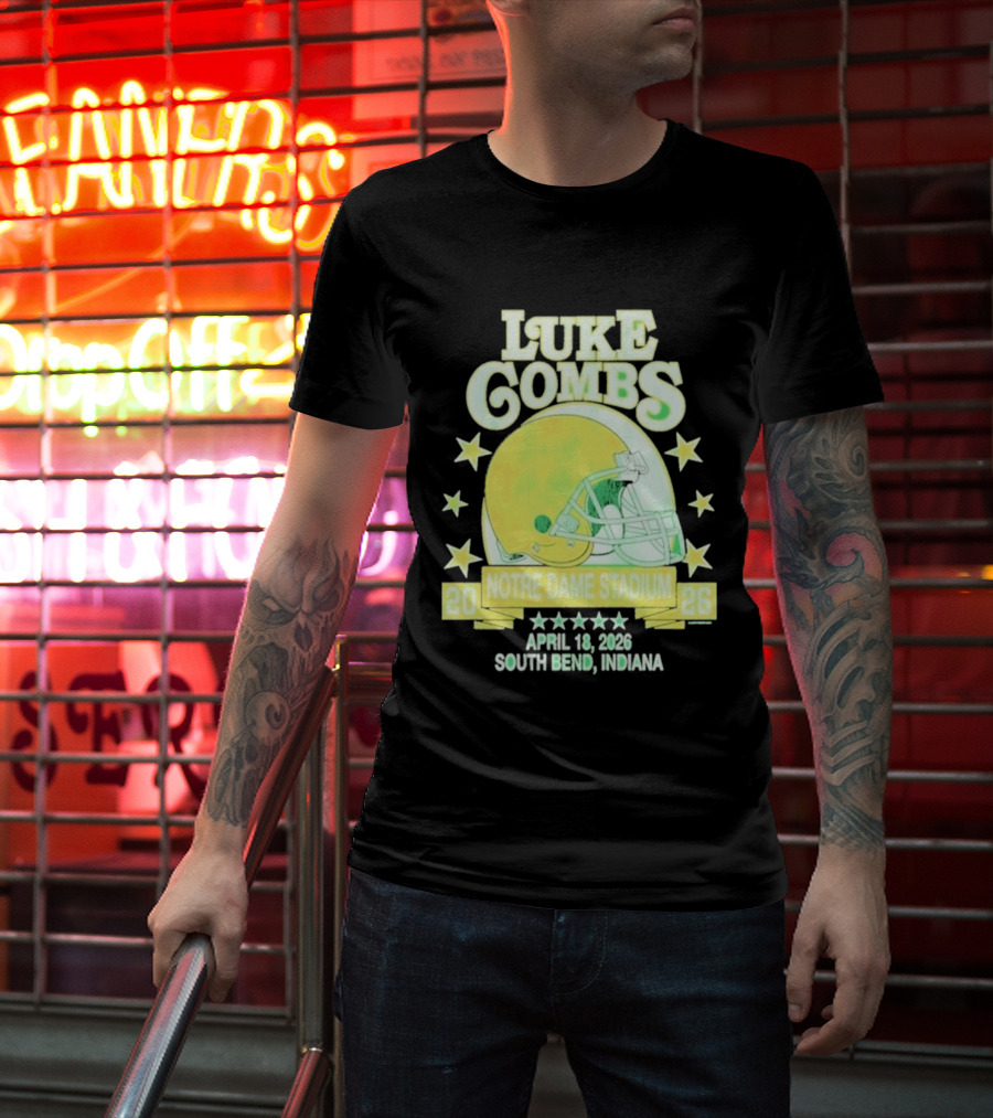 Luke Combs Notre Dame Stadium April 18 2026 South Bend Indiana Helmet Football Event T-Shirt