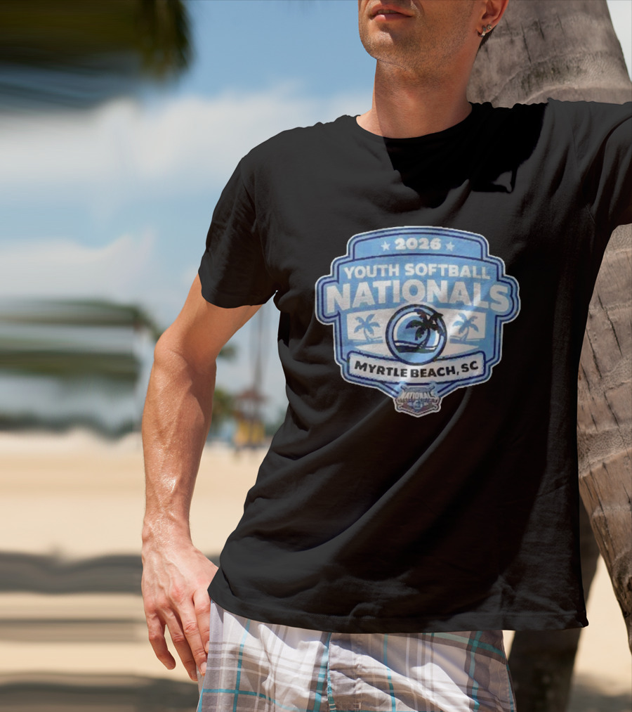 2026 Youth Softball Nationals Myrtle Beach SC With Palm Trees And Beach Scene T-Shirt