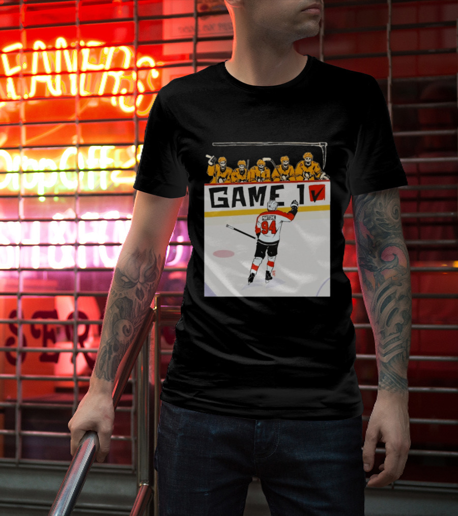 Philadelphia Flyers Porter Martone Celebrates Game 1 Win Over Pittsburgh Penguins T-Shirt