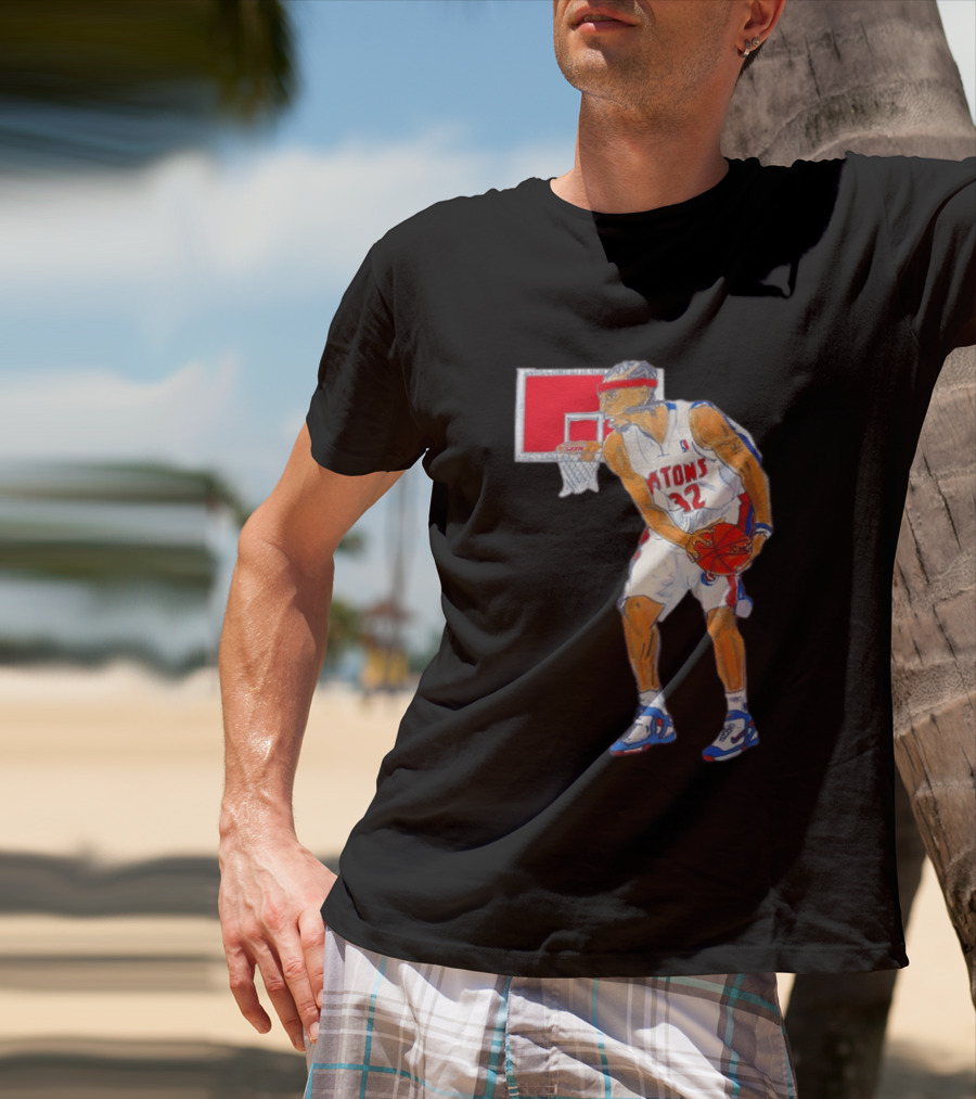 Richard Hamilton Pistons Let It Rip 32 Basketball Action T-Shirt