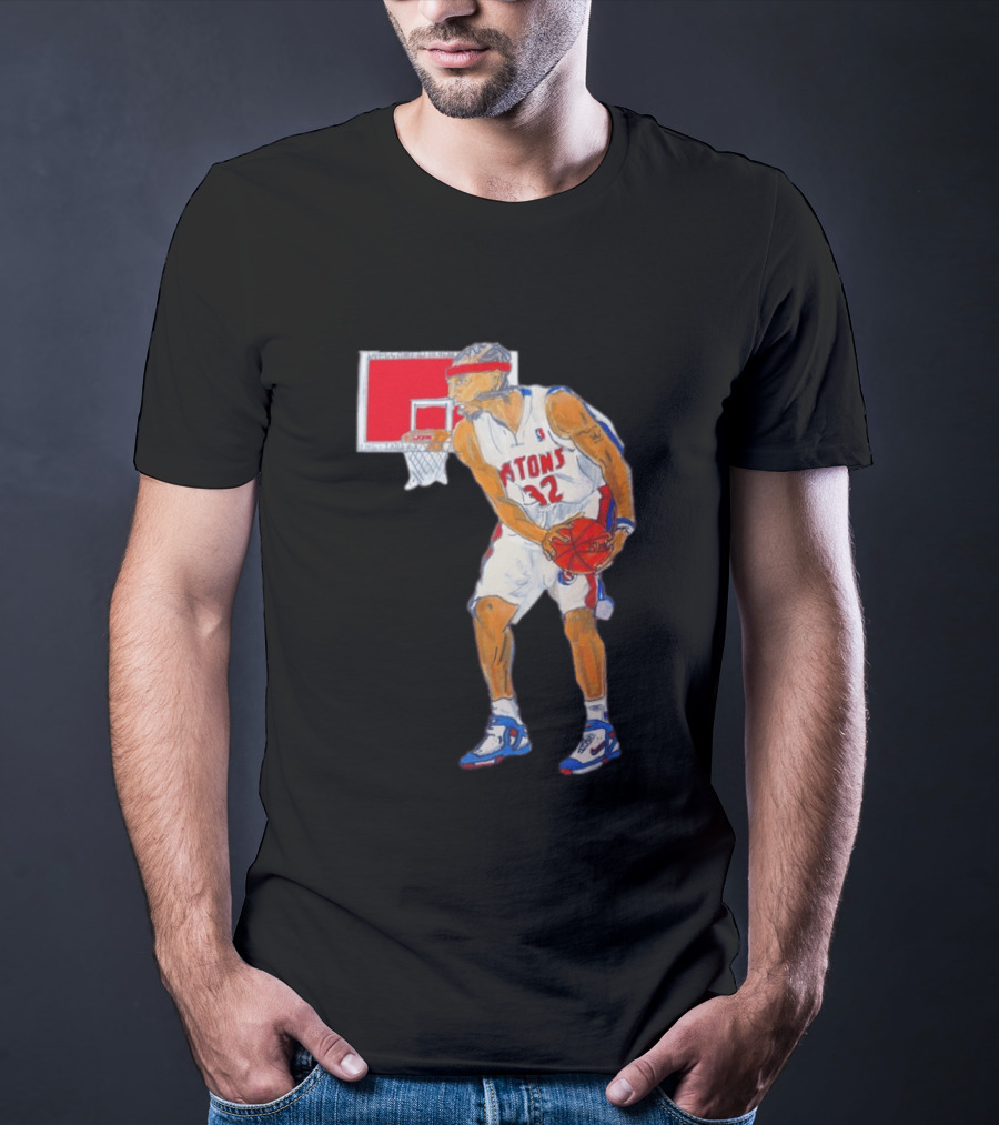 Richard Hamilton Pistons Let It Rip 32 Basketball Action T-Shirt
