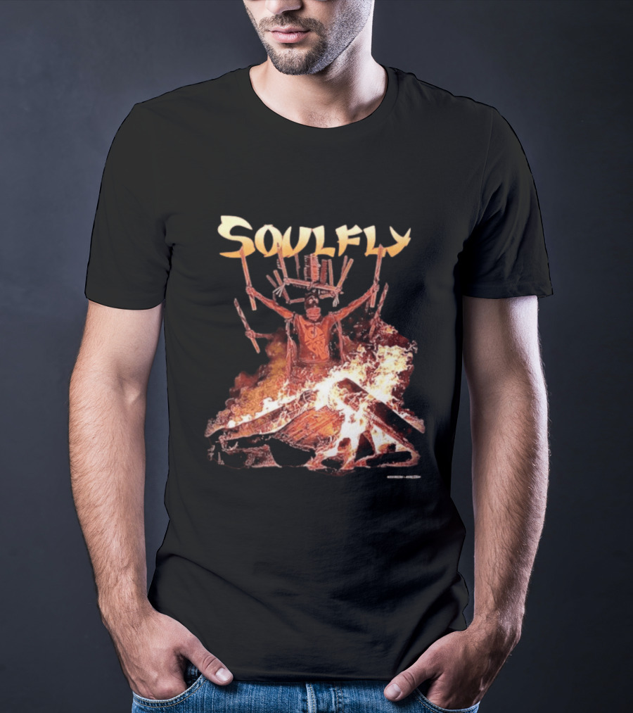 Soulfly Chama Tribal Warrior With Flaming Bonfire T-Shirt