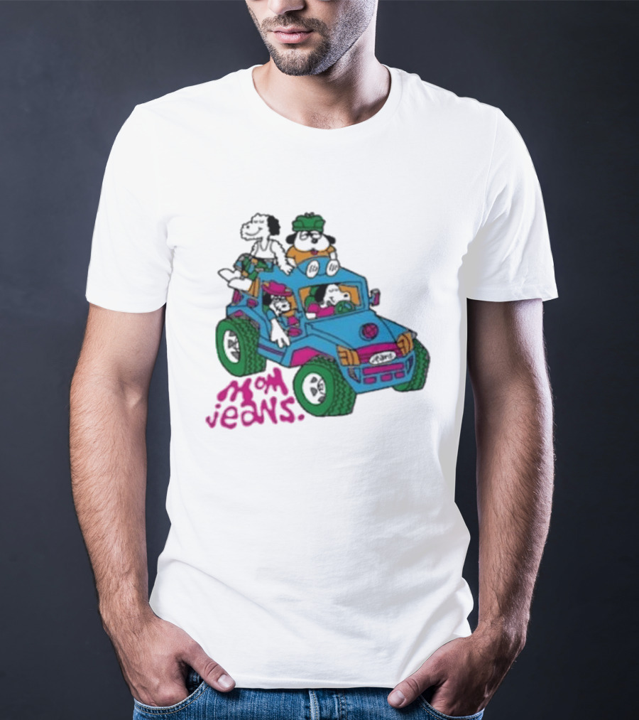 Mom Jeans Gorillaz Cartoon Characters Off Road Jeep Mock T-Shirt