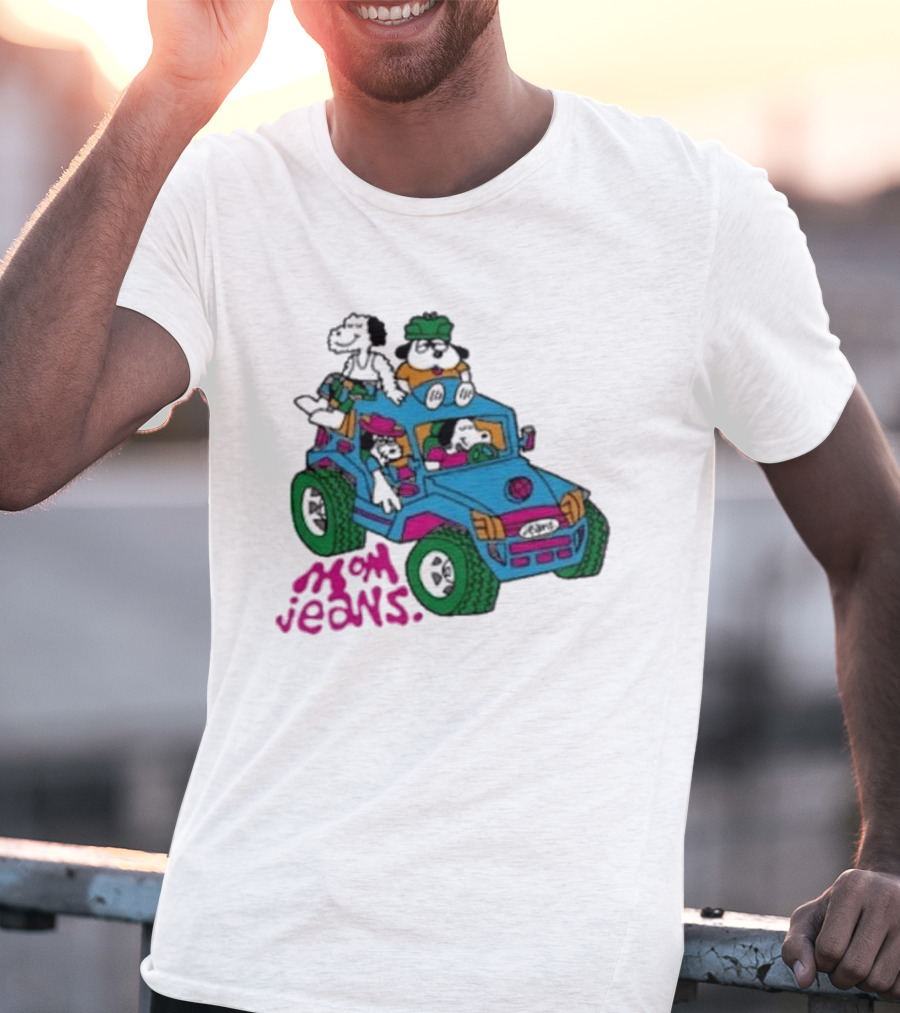 Mom Jeans Gorillaz Cartoon Characters Off Road Jeep Mock T-Shirt
