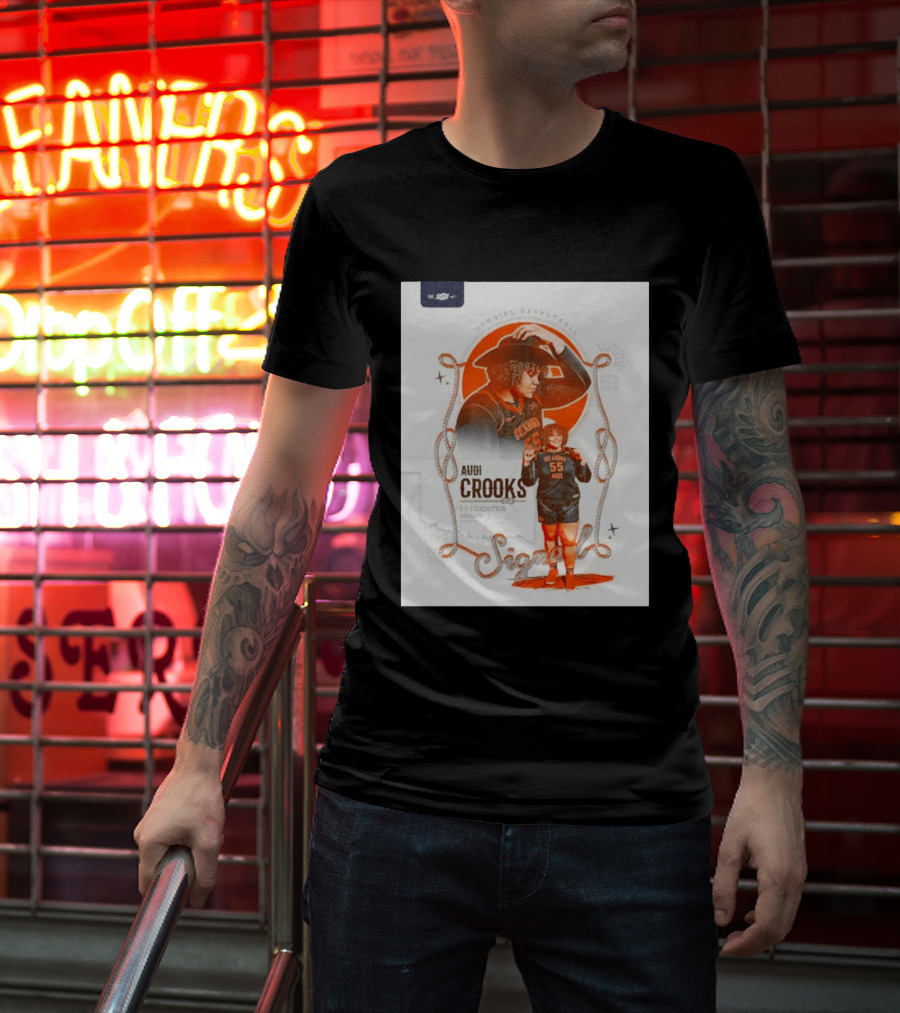 Audi Crooks Signed Oklahoma State Cowgirls Basketball 55 Center Senior T-Shirt