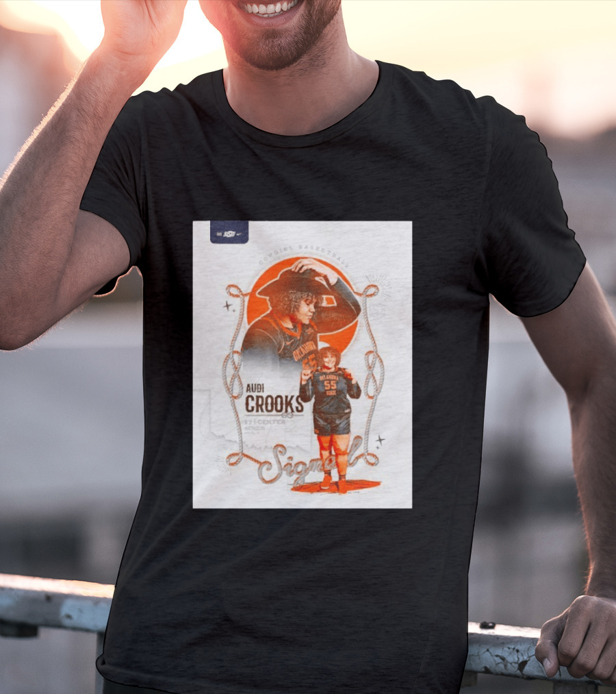 Audi Crooks Signed Oklahoma State Cowgirls Basketball 55 Center Senior T-Shirt