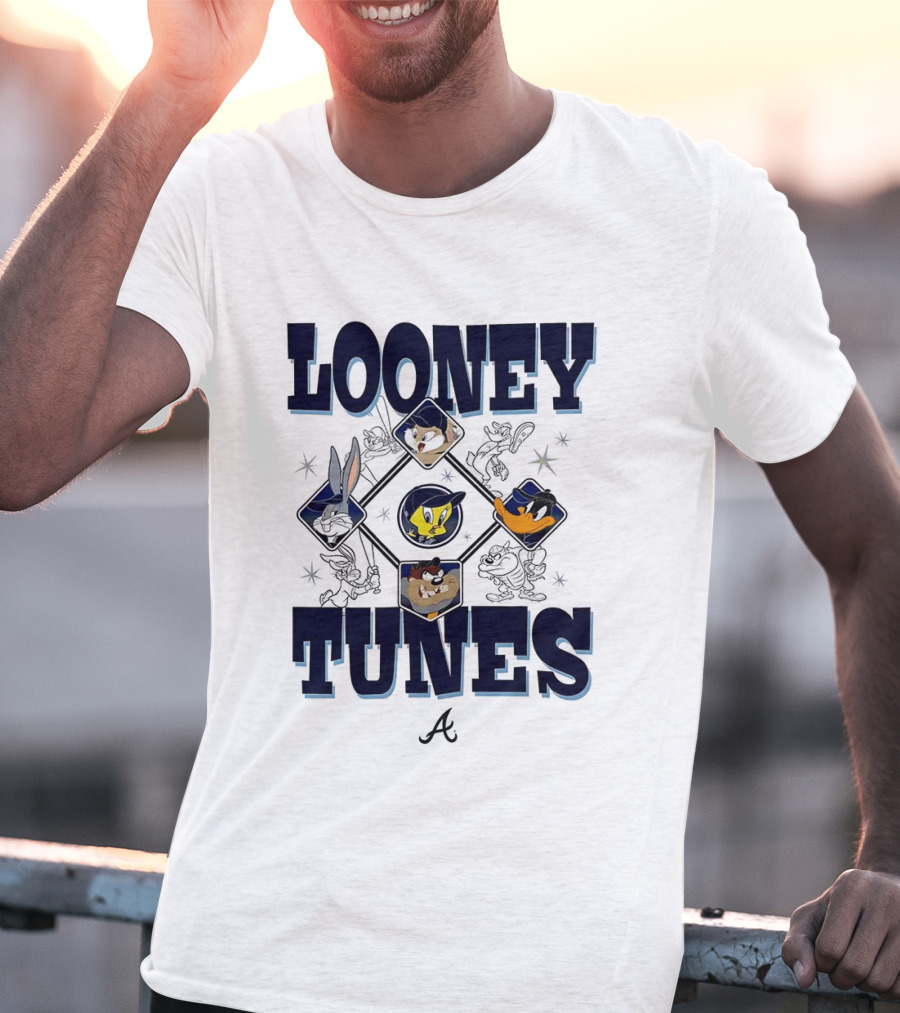 Looney Tunes Atlanta Braves Baseball Diamond Cartoon Characters T-Shirt
